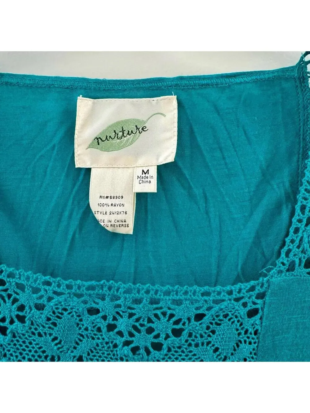 Vintage Nurture Teal Crochet Boho Top Square Neck Whimsigoth Fairy Size Medium - Picture 4 of 4